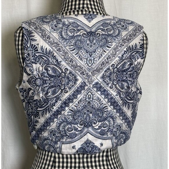 C&C California 100% Linen Top Womens Sz M Blue & White Crop Boho Coastal NWT - Picture 2 of 7